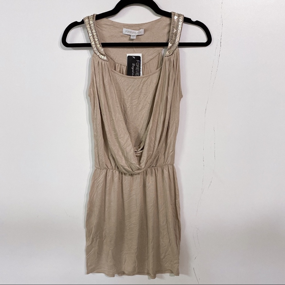 Knit Embellished Draped Dress Champagne